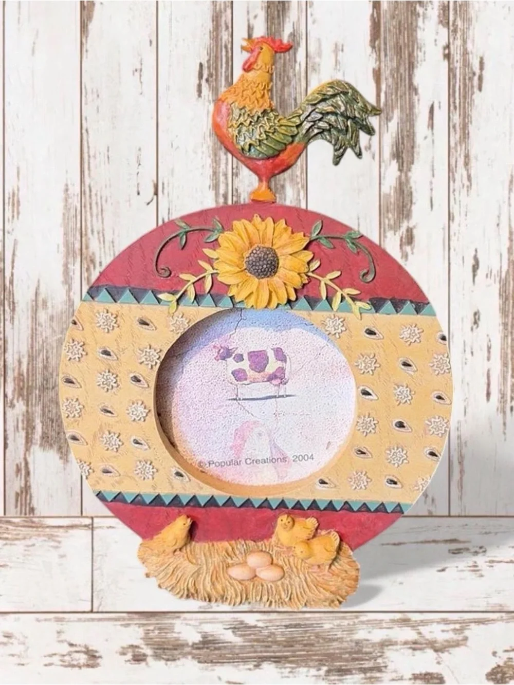Vintage Multicolor Rooster & Sunflower Picture Frame